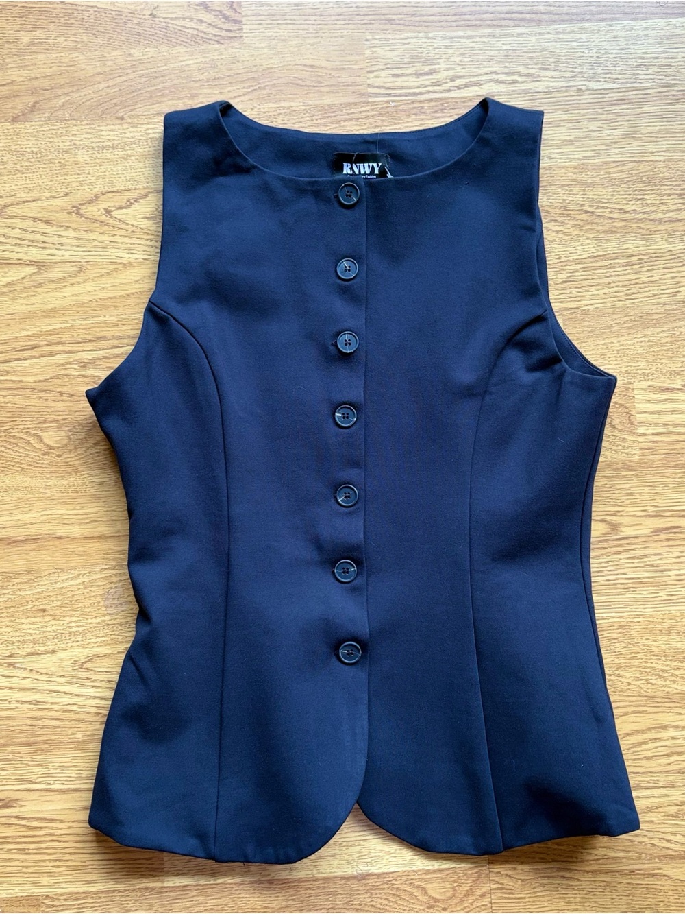 RNWY Navy Tailored Button-Front Sleeveless Waistcoat Vest Top Minimalist M NEW